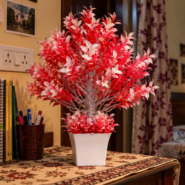 AARAYANA Raktika Luxe red and white artificial tree for premium interior decor