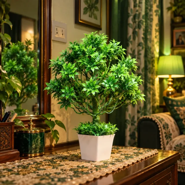 AARAYANA Vanya Luxe – Lush Green Sculpted Artificial Tree for Premium Interiors