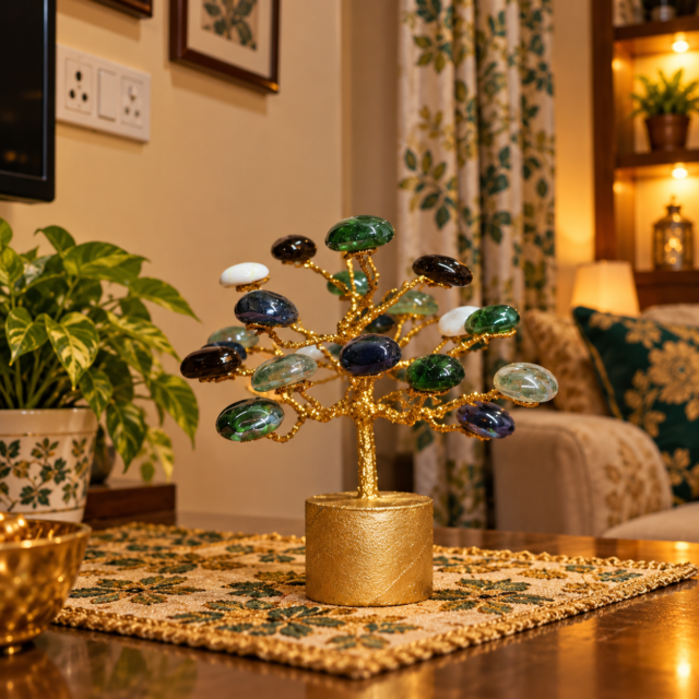 AARAYANA Crystal Grove – Multicolor Crystal Gemstone Tree with Golden Decorative Base