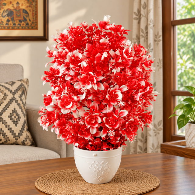 AARAYANA Riva Rouge – Red & White Artificial Flower Tree in Decorative White Planter