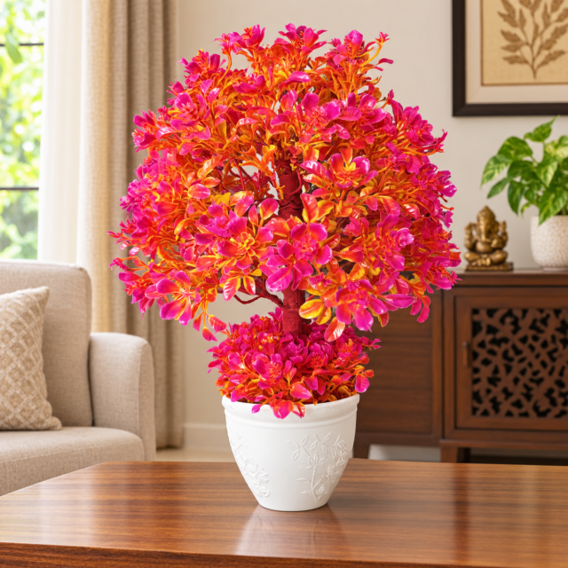 AARAYANA Gulnar Luxe – Vibrant Pink Orange Artificial Bonsai Tree
