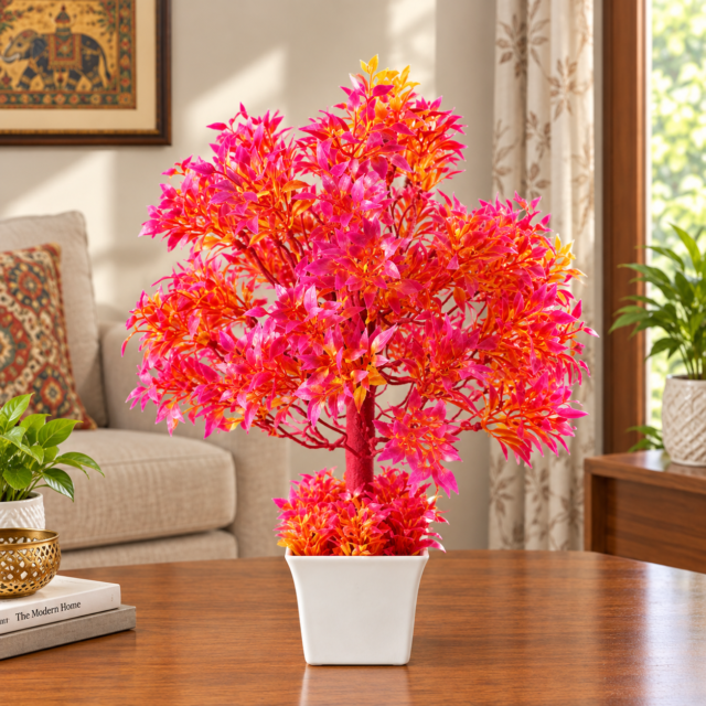 AARAYANA Vanya Rosé – Pink & Orange Artificial Bonsai Tree in White Planter